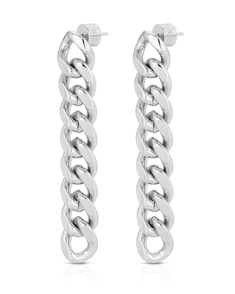 Front of a size one-size-fits-all Valentina 8 Link Drop Earrings Silver in Silver by Eklexic. | dia_product_style_image_id:282751